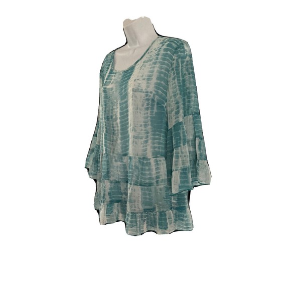 LOGO by Lori Goldstein Chiffon Blouse Womens Size S Agua Peasant Boho Sheer Top - Picture 4 of 9